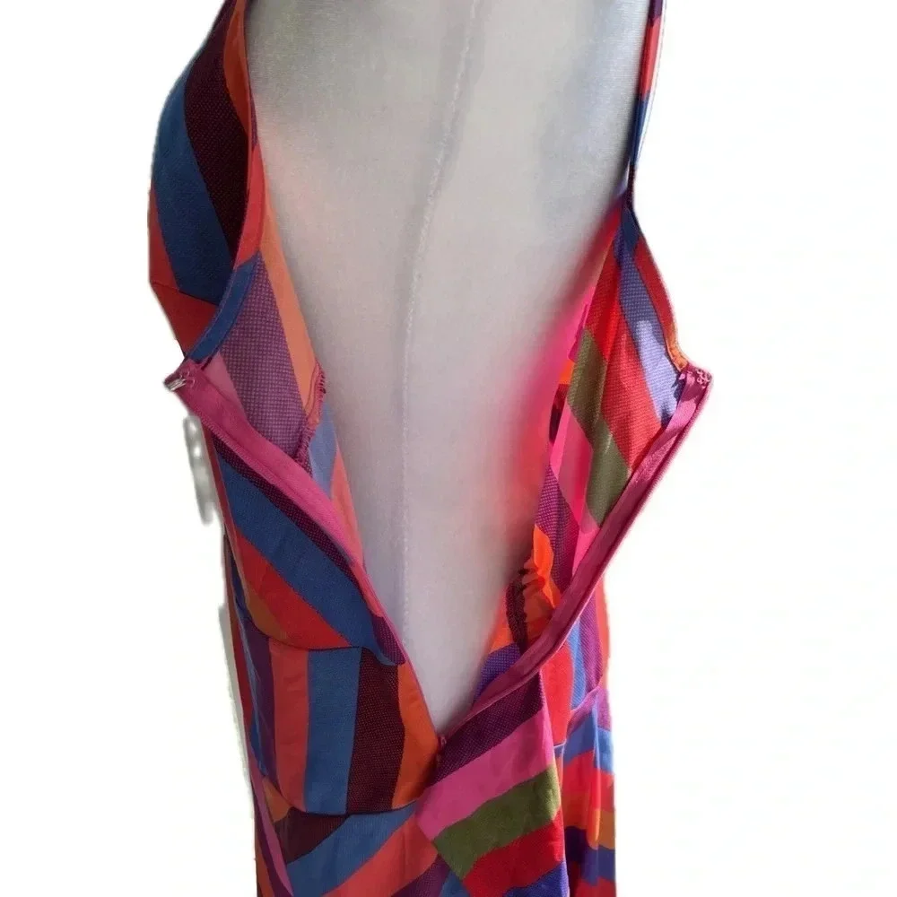 A New Day Vibrant Multi Colored Striped Asymmetrical Sun Dress medium - Picture 4 of 12